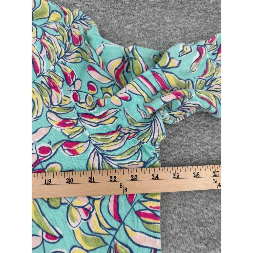 Talbots Knit Cotton Sweater Top Size 2X Aqua Tropical Leaf Print 3/4 Sleeve